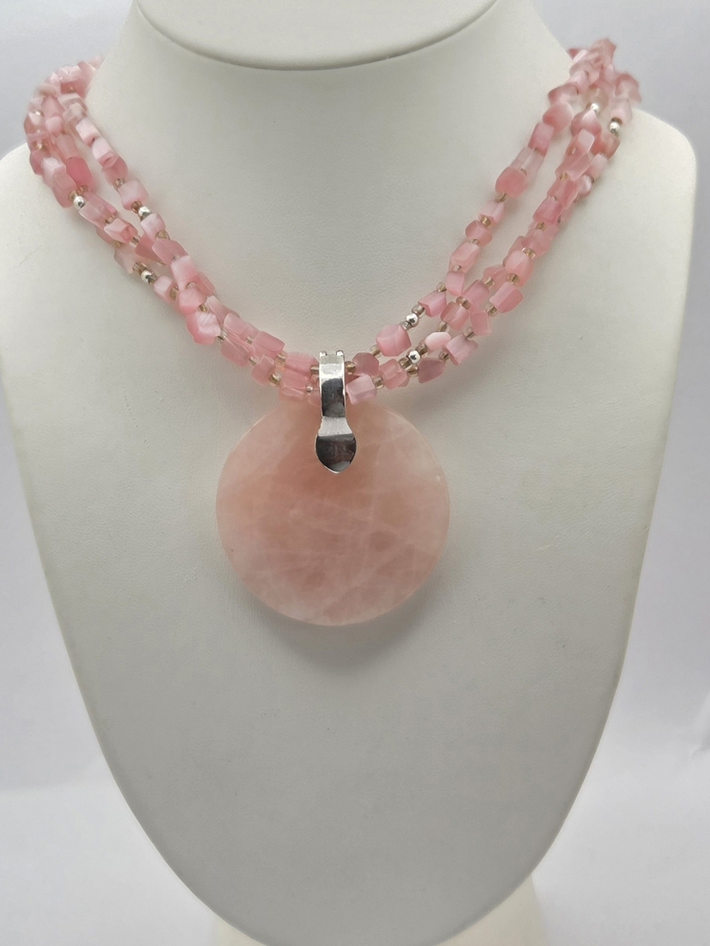 Premier Designs Pink Multi-Strand Statement Necklace Rose Quartz Disc
